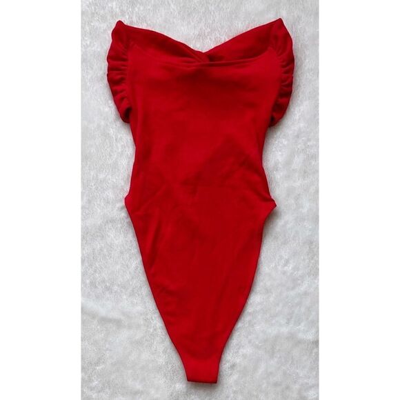 NWT Zara Sweetheart Neckline Off-the-Shoulder Bodysuit with Knot in Red, Small - Picture 12 of 14